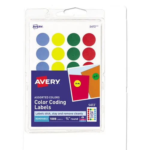 Printable Self-Adhesive Removable Color-Coding Labels, 0.75" Dia., Assorted Colors, 24-Sheet, 42 Sheets-Pack, (5472) 1
