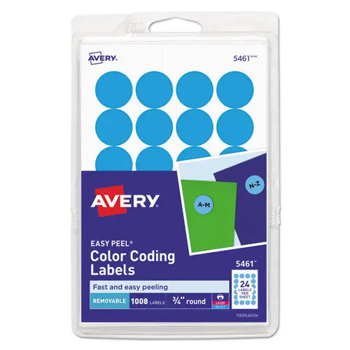 Printable Self-Adhesive Removable Color-Coding Labels, 0.75" Dia., Light Blue, 24-Sheet, 42 Sheets-Pack, (5461) 1
