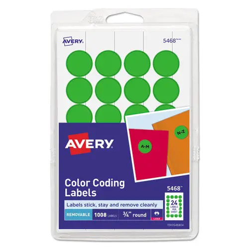 Printable Self-Adhesive Removable Color-Coding Labels, 0.75" Dia., Neon Green, 24-Sheet, 42 Sheets-Pack, (5468) 1