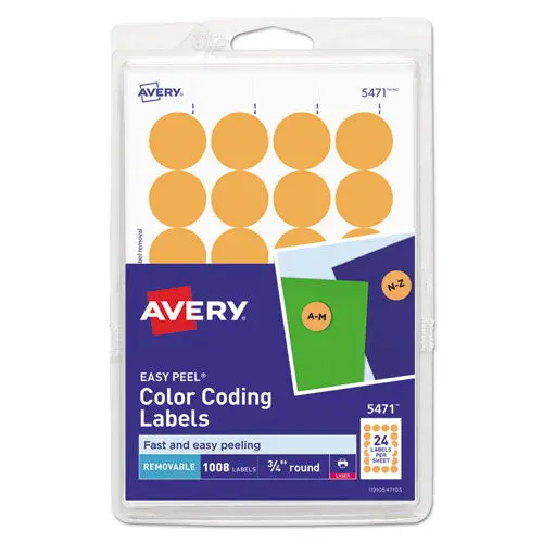 Printable Self-Adhesive Removable Color-Coding Labels, 0.75" Dia., Neon Orange, 24-Sheet, 42 Sheets-Pack, (5471) 1