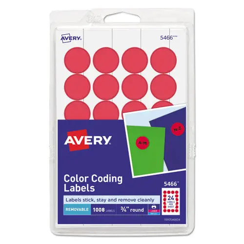 Printable Self-Adhesive Removable Color-Coding Labels, 0.75" Dia., Red, 24-Sheet, 42 Sheets-Pack, (5466) 1