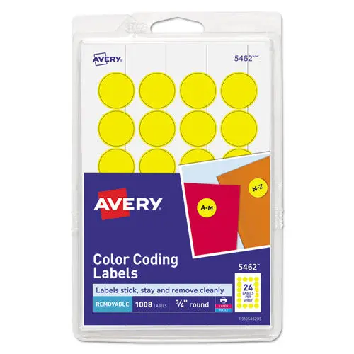 Printable Self-Adhesive Removable Color-Coding Labels, 0.75" Dia., Yellow, 24-Sheet, 42 Sheets-Pack, (5462) 1