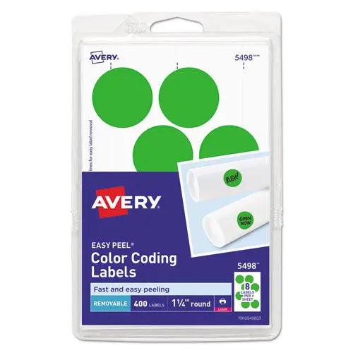 Printable Self-Adhesive Removable Color-Coding Labels, 1.25" Dia., Neon Green, 8-Sheet, 50 Sheets-Pack, (5498) 1