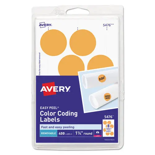 Printable Self-Adhesive Removable Color-Coding Labels, 1.25" Dia., Neon Orange, 8-Sheet, 50 Sheets-Pack, (5476) 1