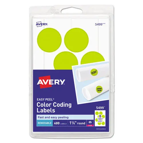 Printable Self-Adhesive Removable Color-Coding Labels, 1.25" Dia., Neon Yellow, 8-Sheet, 50 Sheets-Pack, (5499) 1