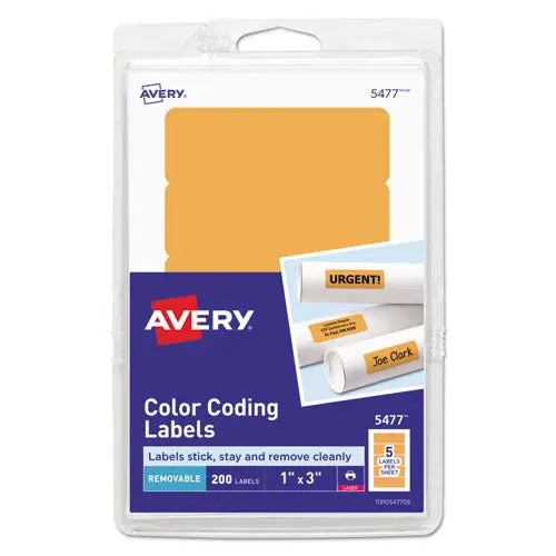 Printable Self-Adhesive Removable Color-Coding Labels, 1 X 3, Neon Orange, 5-Sheet, 40 Sheets-Pack, (5477) 1