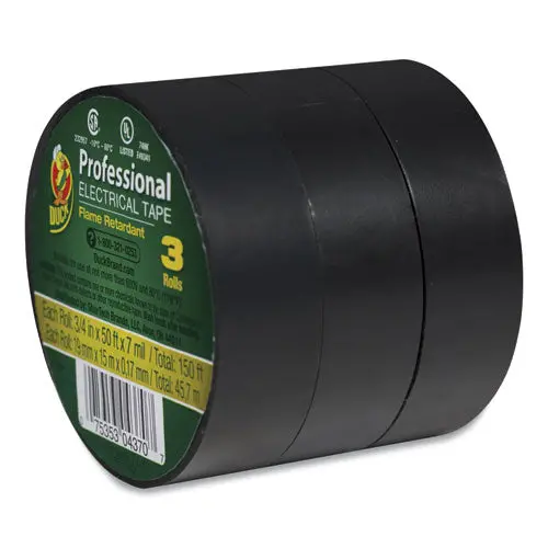 Pro Electrical Tape, 1" Core, 0.75" X 50 Ft, Black, 3-Pack 1