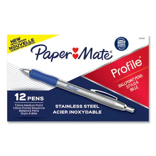 Profile Metal Ballpoint Pen, Retractable, Medium 1 Mm, Blue Ink, Silver Barrel, Dozen 1