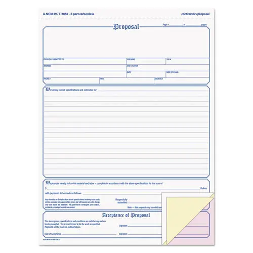 Proposal Form, 8-1-2 X 11, Three-Part Carbonless, 50 Forms 1