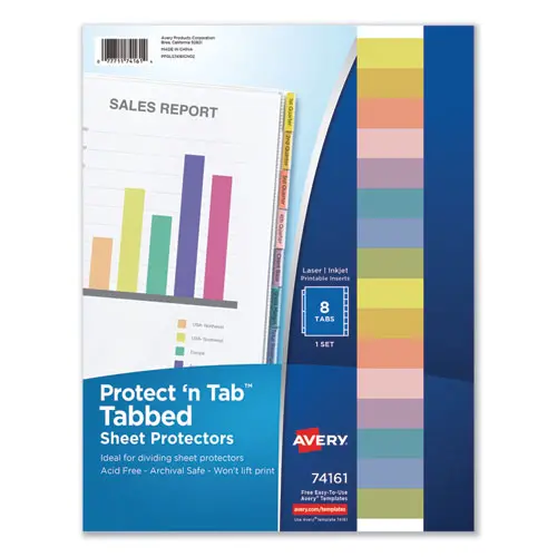 Protect 'N Tab Top-Load Clear Sheet Protectors W-Eight Tabs, Letter 1