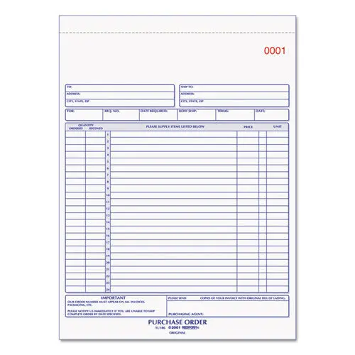 Purchase Order Book, 8 1-2 X 11, Letter, Two-Part Carbonless, 50 Sets-Book 1
