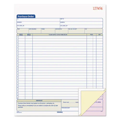 Purchase Order Book, 8 3-8 X 10 3-16, Three-Part Carbonless, 50 Sets-Book 1
