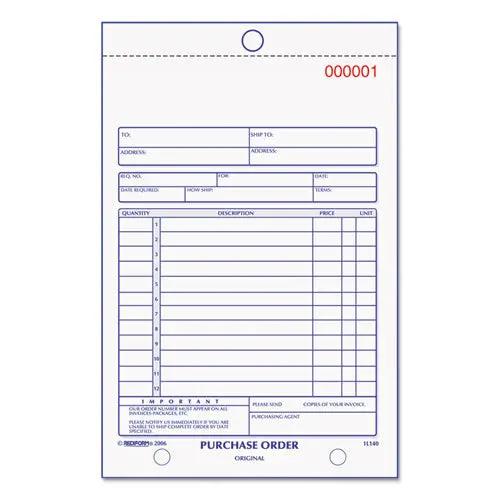 Purchase Order Book, Bottom Punch, 5 1-2 X 7 7-8, Two-Part Carbonless, 50 Forms 1