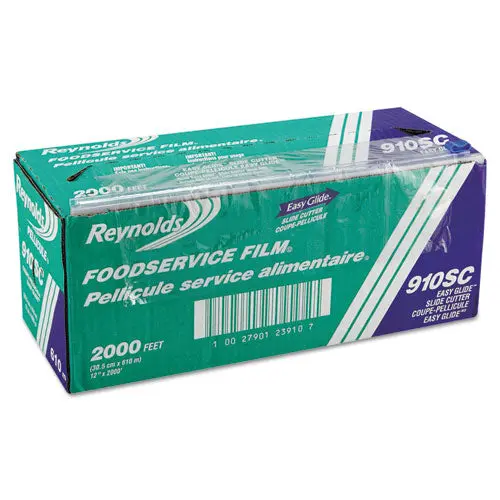 Pvc Food Wrap Film Roll In Easy Glide Cutter Box, 12" X 2000 Ft, Clear 1