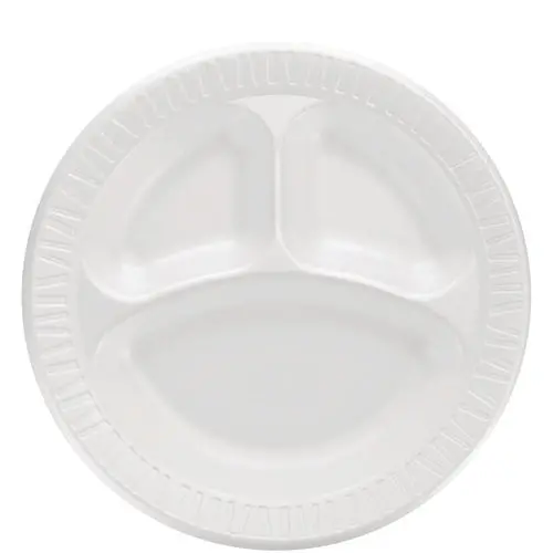Quiet Classic Laminated Foam Dinnerware, 3-Compartment Plate, 10" Dia, White, 500/Carton 1