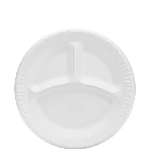 Quiet Classic Laminated Foam Dinnerware, 3 Compartment Plate, 9" Dia, White, 500/Carton 1