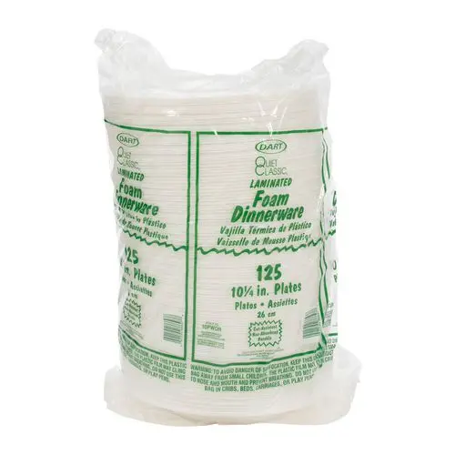 Quiet Classic Laminated Foam Dinnerware, Plate, 10" Dia, White, 500/Carton 1