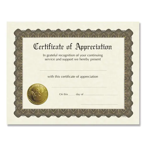 Ready-To-Use Certificates, 11 X 8.5, Ivory-Brown, Appreciation, 6-Pack 1