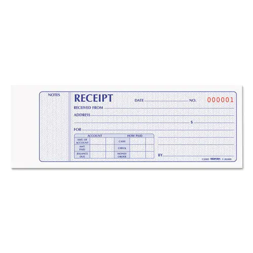 Receipt Book, 7 X 2 3-4, Carbonless Duplicate, 100 Sets-Book 1
