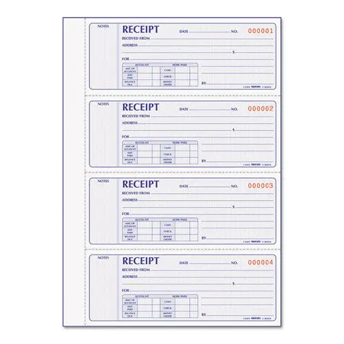 Receipt Book, 7 X 2 3-4, Carbonless Duplicate, 400 Sets-Book 1