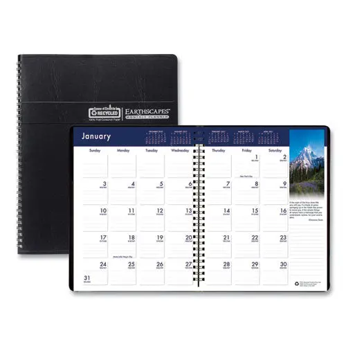 Recycled Earthscapes Full-Color Monthly Planner, 11 X 8.5, Black, 2020-2022 1