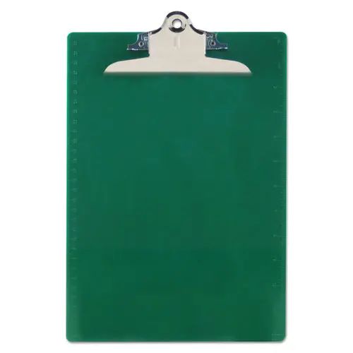 Recycled Plastic Clipboard With Ruler Edge, 1" Clip Cap, 8 1-2 X 12 Sheet, Green 1