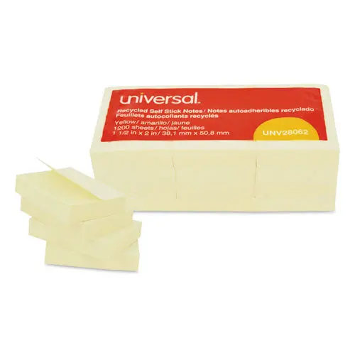 Recycled Self-Stick Note Pads, 1 1-2 X 2, Yellow, 100-Sheet, 12-Pack 1