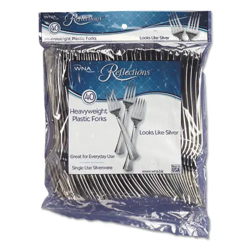 Reflections Heavyweight Plastic Utensils, Fork, Silver, 7", 40-Pack 1