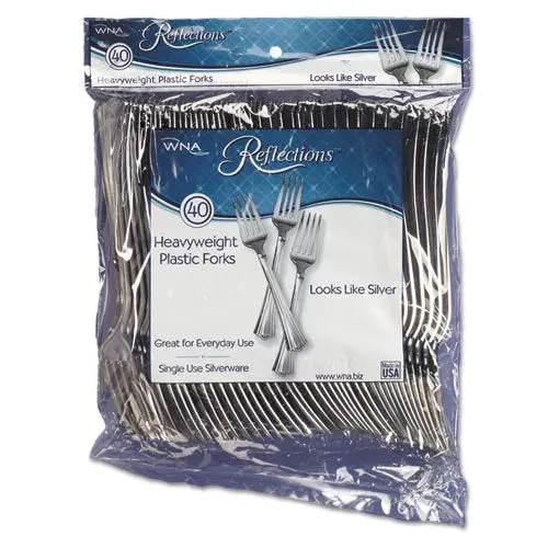 Reflections Heavyweight Plastic Utensils, Fork, Silver, 7", 40-Pack, 8 Packs-Carton 1