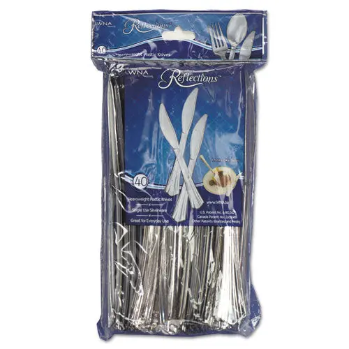 Reflections Heavyweight Plastic Utensils, Knife, Silver, 7 1-2", 40-Pack 1