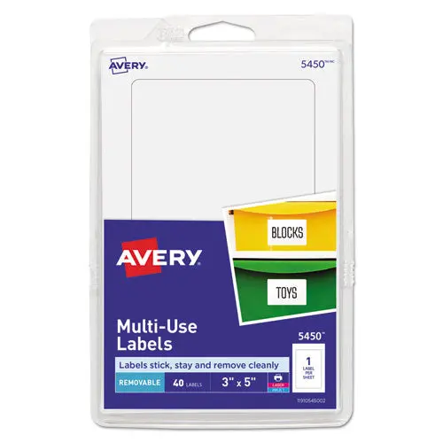 Removable Multi-Use Labels, Inkjet-Laser Printers, 3 X 5, White, 40-Pack, (5450) 1