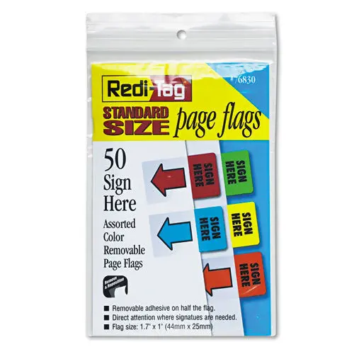 Removable Page Flags, Green-Yellow-Red-Blue-Orange, 10-Color, 50-Pack 1