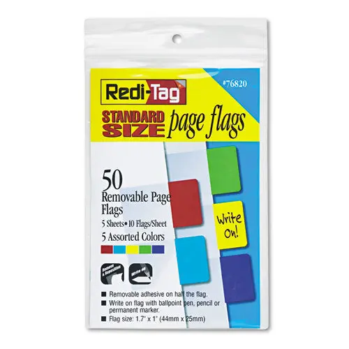 Removable Page Flags, Red-Blue-Green-Yellow-Purple, 10-Color, 50-Pack 1