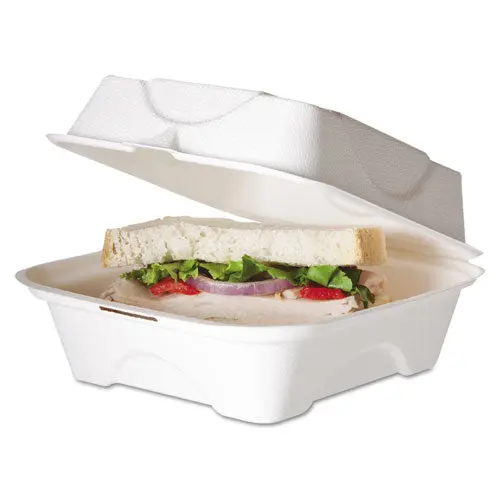 Renewable And Compostable Sugarcane Clamshells, 6 X 6 X 3, 50-Pack, 10 Packs-Carton 1