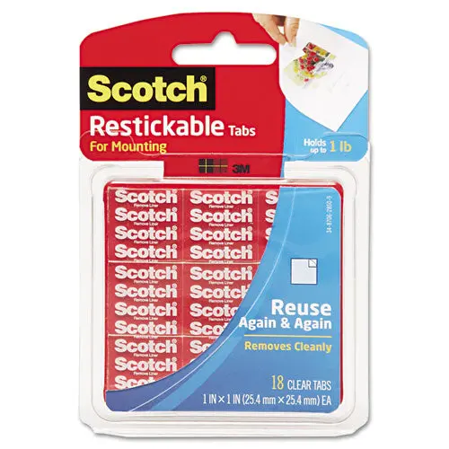 Restickable Mounting Tabs, 1" X 1", 18-Pack 1