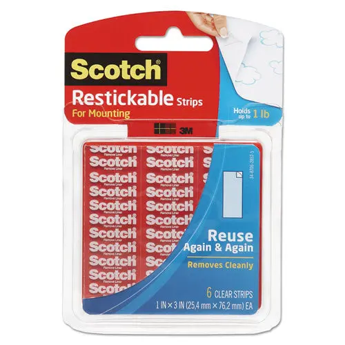 Restickable Mounting Tabs, 1" X 3", Clear, 6-Pack 1