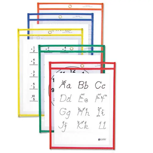 Reusable Dry Erase Pockets, 9 X 12, Assorted Primary Colors, 10-Pack 1
