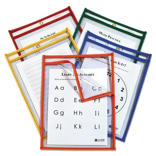 Reusable Dry Erase Pockets, Easy Load, 9 X 12, Assorted Primary Colors, 25-Pack 1
