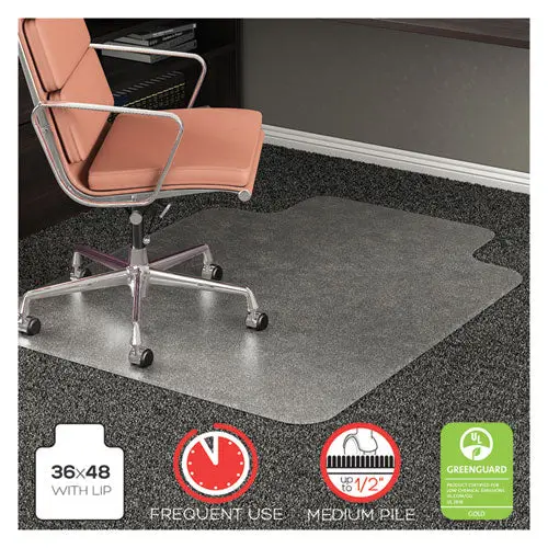 Rollamat Frequent Use Chair Mat, Med Pile Carpet, Flat, 36 X 48, Lipped, Clear 1
