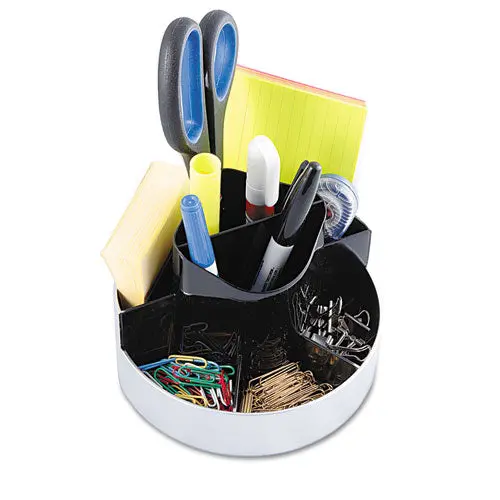 Rotating Desk Organizer, Plastic, 6 X 5 3-4 X 4 1-2, Black-Silver 1