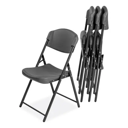 Rough N Ready Commercial Folding Chair, Supports Up To 350 Lb, 18" Seat Height, Charcoal Seat/Back, Charcoal Base, 4/Pack 1