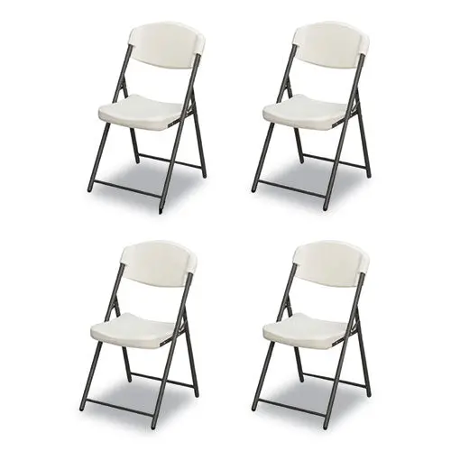 Rough N Ready Commercial Folding Chair, Supports Up To 350Lb, 18" Seat Height, Platinum Granite Seat/Back, Black Base, 4/Pack 1