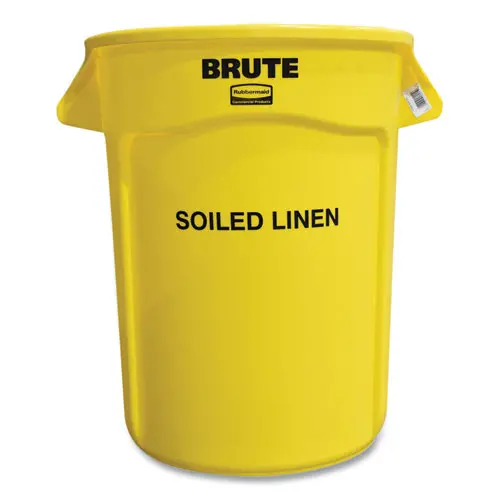 Round Brute Container With "Soiled Linen" Imprint, Plastic, 32 Gal, Yellow 1