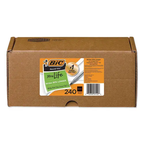 Round Stic Xtra Life Stick Ballpoint Pen Xtra Value Pack, 1 Mm, Black Ink And Barrel, 240-Carton 1
