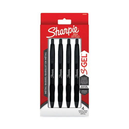 S-Gel Premium Metal Barrel Gel Pen, Retractable, Medium 0.7 Mm, Black Ink, Black Barrel, 4-Pack 1