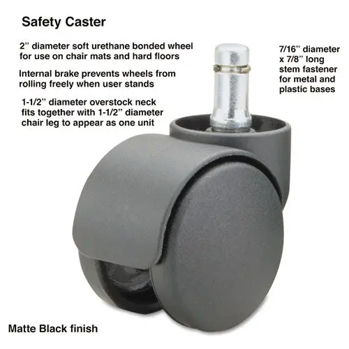 Safety Casters, Oversize Neck Polyurethane, B Stem, 110 Lbs-Caster, 5-Set 1