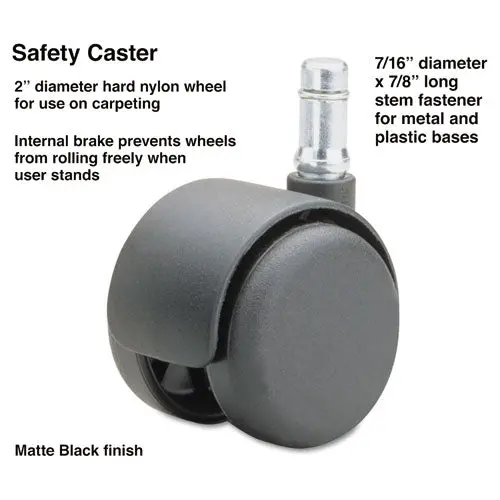 Safety Casters, Standard Neck, Nylon, B Stem, 110 Lbs-Caster, 5-Set 1