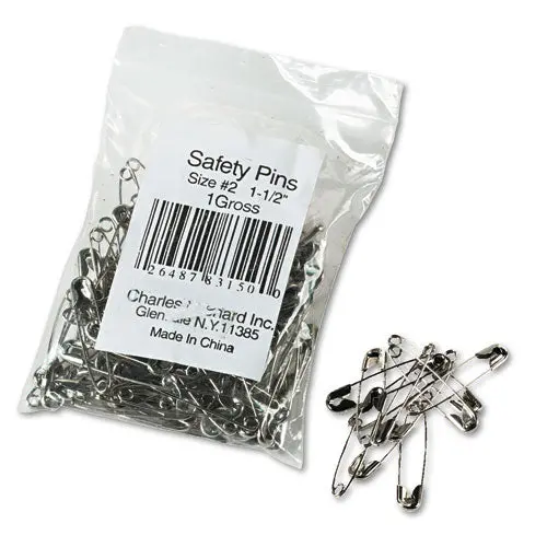 Safety Pins, Nickel-Plated, Steel, 1 1-2" Length, 144-Pack 1