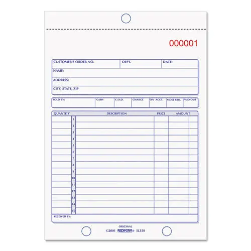 Sales Book, 5 1-2 X 7 7-8, Three-Part Carbonless, 50 Sets-Book 1