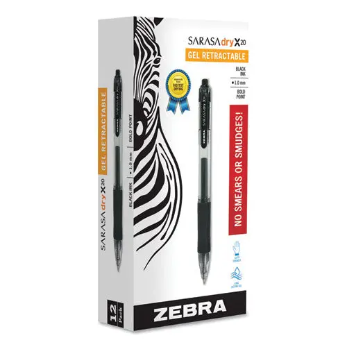 Sarasa Dry Gel X20 Retractable Gel Pen, Bold 1Mm, Black Ink, Smoke Barrel, Dozen 1